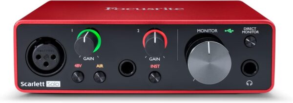 Focusrite Scarlett Solo 第 3 代 USB 錄音介面，適用於吉他手、歌手、播客或製作人—高保真、錄音室品質錄製，以及您需要錄製的所有軟體