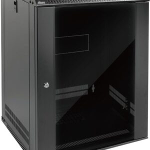 Tecmojo 15U 壁掛式機架網路機櫃,適用於 19 吋 IT 設備,附可鎖定玻璃門和側板,冷卻風扇,17 吋深度,黑色(15U)