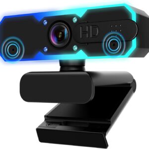 NBPOWER 1080P 60FPS 串流攝影機網路攝影機,附麥克風和填充 RGB 燈,自動對焦,適用於筆記型電腦/桌上型電腦/Winsdows/Mac OS/PC 電腦,適用於相機