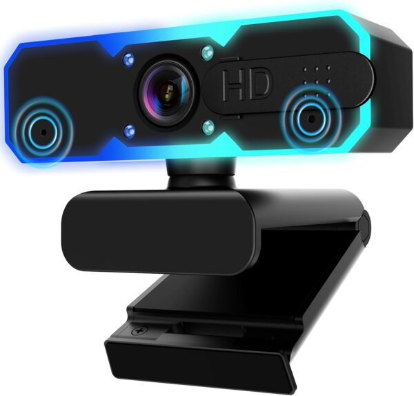 NBPOWER 1080P 60FPS 串流攝影機網路攝影機,附麥克風和填充 RGB 燈,自動對焦,適用於筆記型電腦/桌上型電腦/Winsdows/Mac OS/PC 電腦,適用於相機