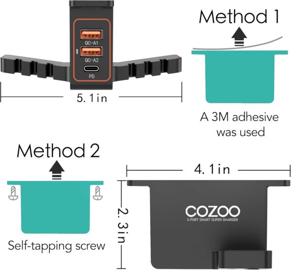 COZOO 頭戴式耳機支架 附 USB 充電器 桌下型耳機掛架 配有 3 個 USB 充電埠和 iWatch 智慧型手錶用支架和充電座 2 個耳機掛鉤 經過 UL 檢測：圖片 5