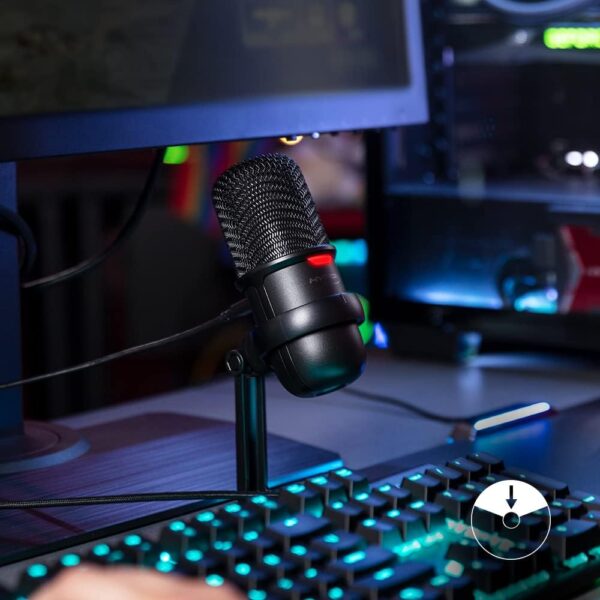 HyperX SoloCast – USB 電容式遊戲麥克風,適用於 PC、PS4、PS5 和 Mac、Tap-to-靜音感應器、心形極地圖案,非常適合串流、播客、抽搐、YouTube、不和諧,黑色：圖片 6