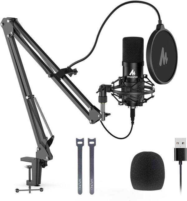 USB 麥克風組 192KHZ/24BIT 即插即用 MAONO AU-A04 USB 電腦用心形麥克風。播客電容式麥克風。附專業音效晶片組，適用於 PC 卡拉 OK、YouTube、遊戲錄音。