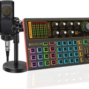 K300 音效板組,LED 燈變聲器音效卡,附多種音效 - 播客設備套組,適用於直播/膝上型電腦 Vlog/Live Broadcast YouTube 或 TikTok