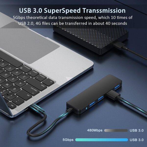 USB 3.0 集線器、VIENON 4 埠 USB 集線器 USB 分配器 USB 擴展器,適用於筆記型電腦、Xbox、快閃記憶體驅動器、HDD、主控台、印表機、相機、鑰匙串、滑鼠(不用於充電)：圖片 5