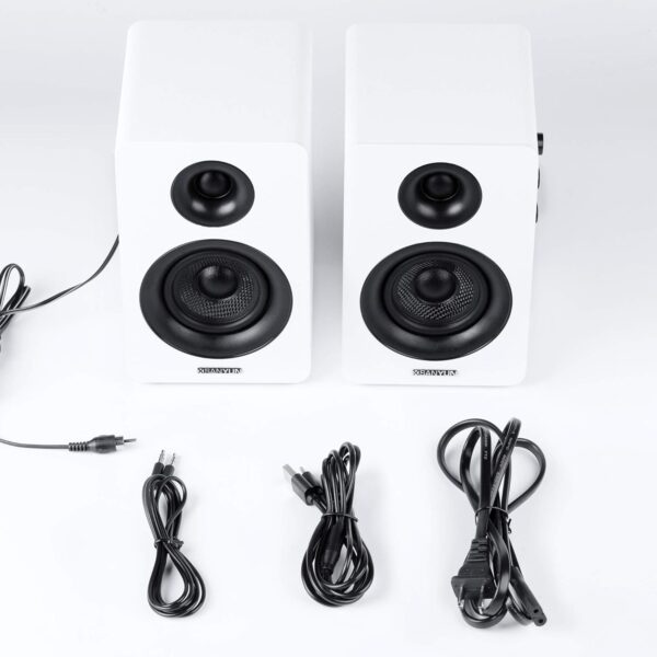 SW208 3 吋主動藍牙 5.0 書架喇叭 – 60W 碳纖維喇叭單元 – 內建 24 位元 DAC 動態 3D 環繞音效 2.0 電腦螢幕遊戲(一對,白色)：圖片 6