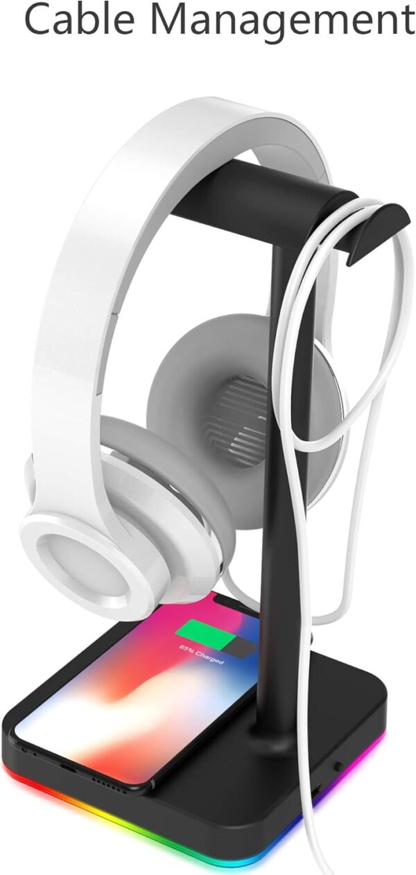 KAFRI RGB 耳機支架 附無線充電器 桌面遊戲耳機架 掛架 附 10W/7.5W 快速充電 QI 無線充電板 - 適用於遊戲玩家 桌面遊戲耳機配件：圖片 4