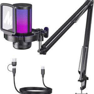 MAONO Gaming USB 麥克風,降噪電容麥克風,附靜音、增益、監控、串流、播客、抽搐、YouTube、Discord、PC、PS4、PS5、Mac、GamerWave DGM20S
