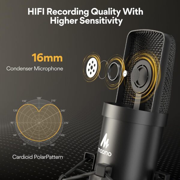 USB 麥克風組 192KHZ/24BIT 即插即用 MAONO AU-A04 USB 電腦用心形麥克風。播客電容式麥克風。附專業音效晶片組，適用於 PC 卡拉 OK、YouTube、遊戲錄音。：圖片 8