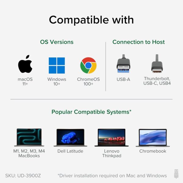 可插拔筆記型電腦擴充基座雙顯示器,適用於 USB-C 或 USB 3.0,相容於 Windows 和 Mac(雙 HDMI、6 個 Type-C 連接埠、Gigabit 乙太網路、音訊)：圖片 5