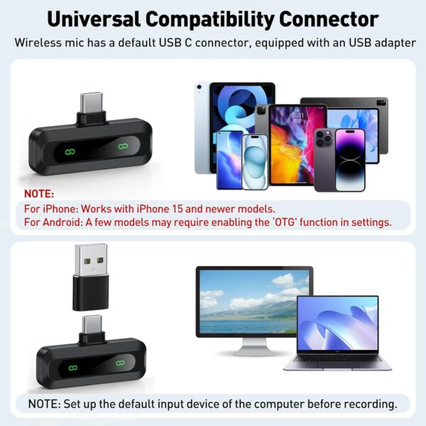USB C Lavalier 麥克風無線迷你麥克風,適用於 Type-C Android 手機/平板電腦/PC 視頻錄製夾式麥克風,附旋轉夾和降噪錄製,非常適合Vlog Tiktok Youtube 播客內容創作者：圖片 3