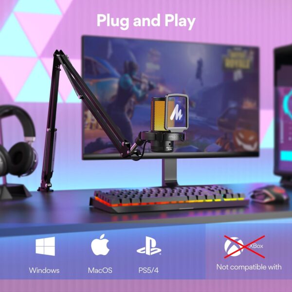 MAONO Gaming USB 麥克風,降噪電容麥克風,附靜音、增益、監控、串流、播客、抽搐、YouTube、Discord、PC、PS4、PS5、Mac、GamerWave DGM20S：圖片 4