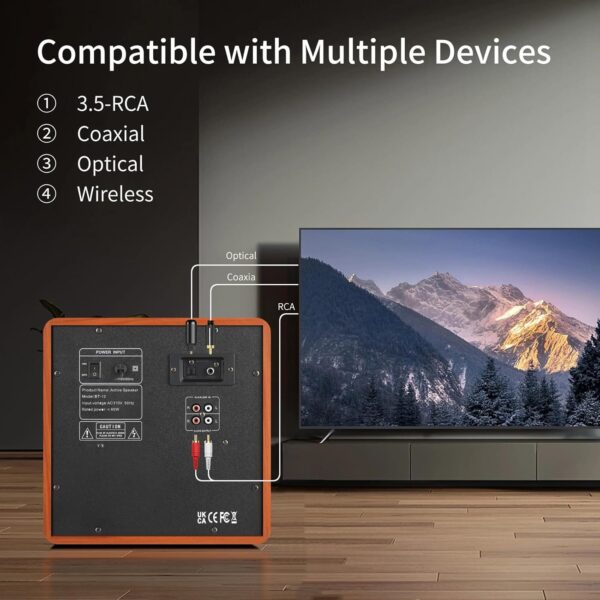 電腦遊戲喇叭系統,附重低音喇叭、PC 桌面螢幕環繞音效、兩個衛星、中音和高音,全範圍覆蓋,支援光學/同軸/3.5 至 RCA/無線連接：圖片 2