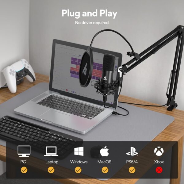 USB 麥克風組 192KHZ/24BIT 即插即用 MAONO AU-A04 USB 電腦用心形麥克風。播客電容式麥克風。附專業音效晶片組，適用於 PC 卡拉 OK、YouTube、遊戲錄音。：圖片 7