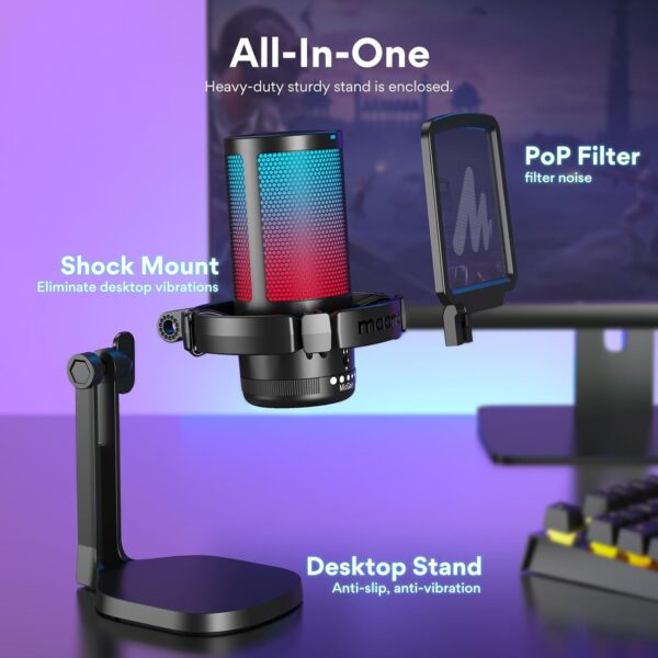 MAONO USB 電競麥克風 適用於 PC 的降噪電容式麥克風 附 RGB 燈 靜音、增益 用於串流、錄製、播客、聊天、抽搐、YouTube、Discord、電腦、PS5、PS4、GamerWave DGM20：圖片 3
