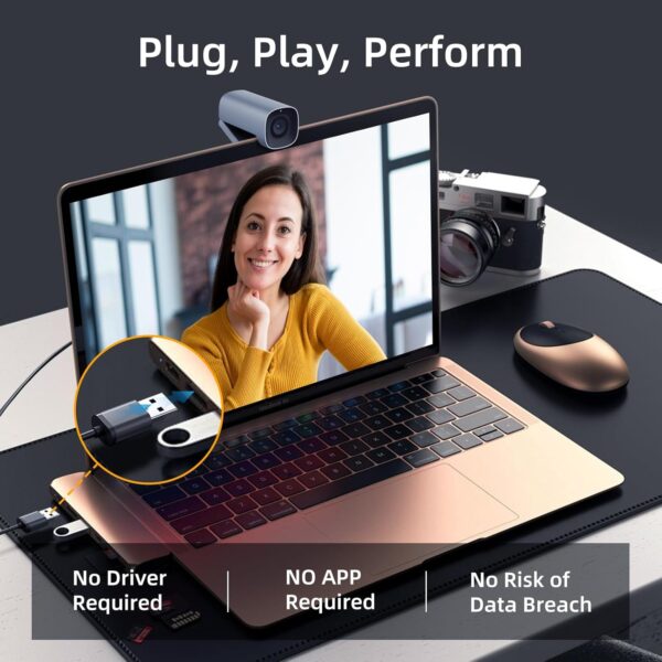Angekis 4K 網路攝影機 適用於 PC - Ultral HD 4K,4X 數位變焦,1 個內建麥克風。 USB Type C 連接埠。 FOV 90°(對角線) AccelaFocus 技術,適用於 Zoom/Skype/Teams,會議和視訊通話：圖片 5