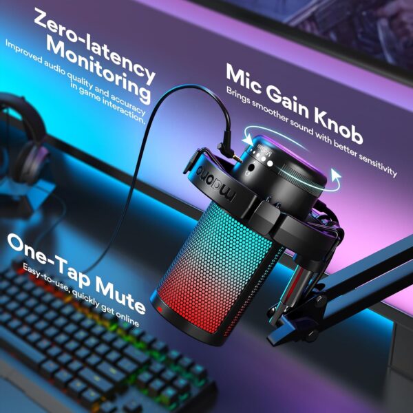 MAONO Gaming USB 麥克風,降噪電容麥克風,附靜音、增益、監控、串流、播客、抽搐、YouTube、Discord、PC、PS4、PS5、Mac、GamerWave DGM20S：圖片 6