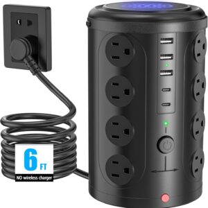 Tower Power Strip 電湧保護器 附 16 個插座和 5 個 USB 連接埠 (2 個 USB-C),6 英尺(約 1.6 公尺)延長線,附多個插座,重型充電站,家庭辦公室宿舍房間必需品。 無無線充電