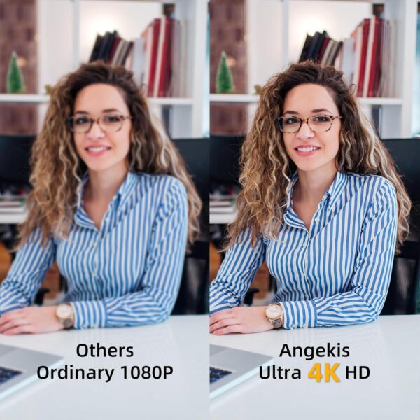 Angekis 4K 網路攝影機 適用於 PC - Ultral HD 4K,4X 數位變焦,1 個內建麥克風。 USB Type C 連接埠。 FOV 90°(對角線) AccelaFocus 技術,適用於 Zoom/Skype/Teams,會議和視訊通話：圖片 3