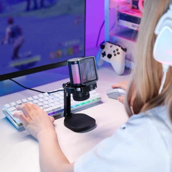 MAONO USB 電競麥克風 適用於 PC 的降噪電容式麥克風 附 RGB 燈 靜音、增益 用於串流、錄製、播客、聊天、抽搐、YouTube、Discord、電腦、PS5、PS4、GamerWave DGM20：圖片 2