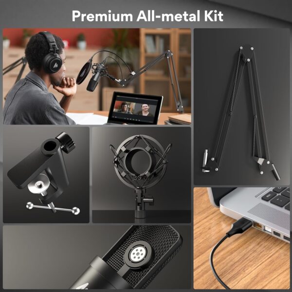 USB 麥克風組 192KHZ/24BIT 即插即用 MAONO AU-A04 USB 電腦用心形麥克風。播客電容式麥克風。附專業音效晶片組，適用於 PC 卡拉 OK、YouTube、遊戲錄音。：圖片 5