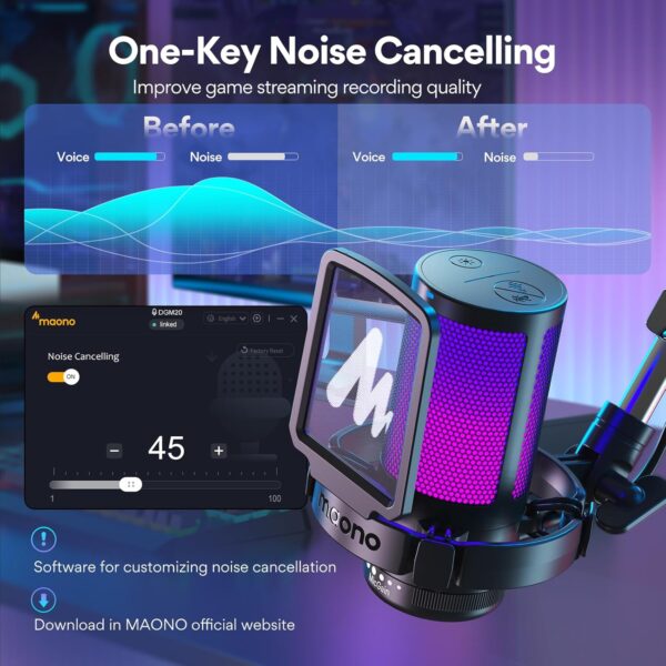 MAONO Gaming USB 麥克風,降噪電容麥克風,附靜音、增益、監控、串流、播客、抽搐、YouTube、Discord、PC、PS4、PS5、Mac、GamerWave DGM20S：圖片 8
