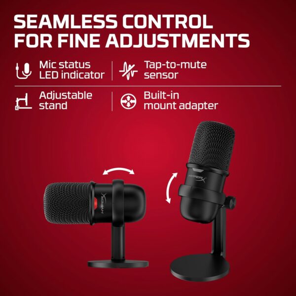 HyperX SoloCast – USB 電容式遊戲麥克風,適用於 PC、PS4、PS5 和 Mac、Tap-to-靜音感應器、心形極地圖案,非常適合串流、播客、抽搐、YouTube、不和諧,黑色：圖片 3