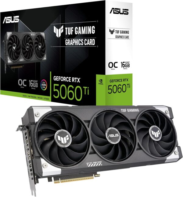 ASUS 華碩 TUF Gaming GeForce RTX ™ 5060 Ti 16GB GDDR7 OC 版遊戲顯示卡 (PCIe® 5.0、HDMI®/DP 2.1、3.1 插槽、軍用級元件、保護 PCB 塗層、軸向技術風扇)