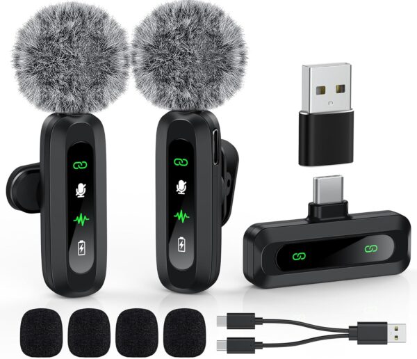 USB C Lavalier 麥克風無線迷你麥克風,適用於 Type-C Android 手機/平板電腦/PC 視頻錄製夾式麥克風,附旋轉夾和降噪錄製,非常適合Vlog Tiktok Youtube 播客內容創作者