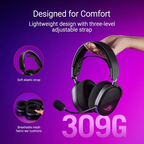 ASUS 華碩 ROG Pelta 無線遊戲耳機(BT、ROG SpeedNova 2.4GHz、USB-C、輕量 309g、50mm ROG 鍍鈦驅動器、10 公釐超寬頻麥克風、RGB、70HR 電池,適用於 PC、Switch、PS5)- 黑色：圖片 8