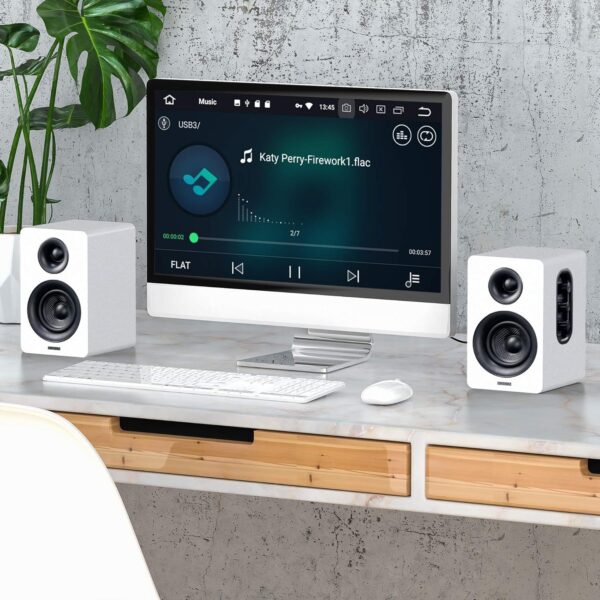 SW208 3 吋主動藍牙 5.0 書架喇叭 – 60W 碳纖維喇叭單元 – 內建 24 位元 DAC 動態 3D 環繞音效 2.0 電腦螢幕遊戲(一對,白色)：圖片 7