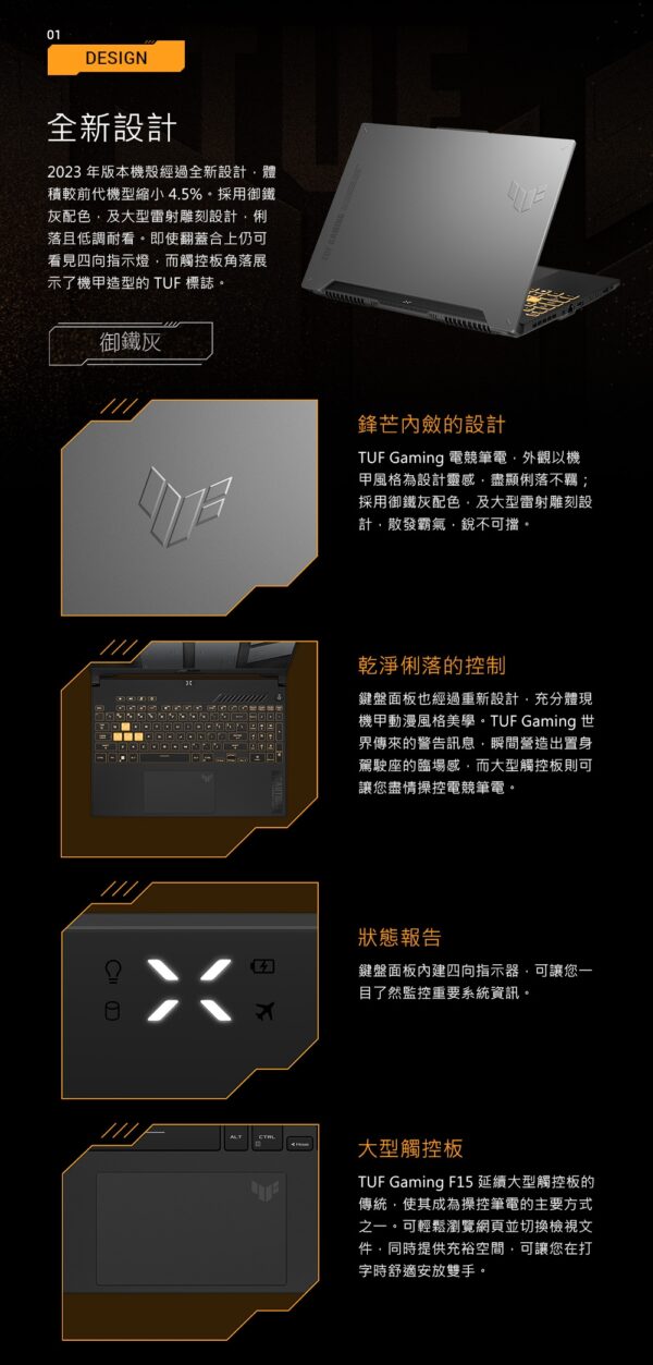 華碩 ASUS TUF 電競筆電 15.6" (i7-13620H/16GB/512GB/RTX4060-8G/W11) 灰 FX507VV-0142B13620H：圖片 2