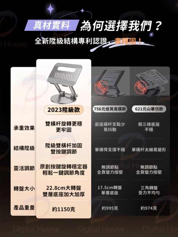筆電散熱支架【360°旋轉+按鍵調節】鋁合金筆電支架 摺疊筆電架 電腦架 散熱架 筆電散熱器 折疊筆電架 筆電增高架：圖片 3